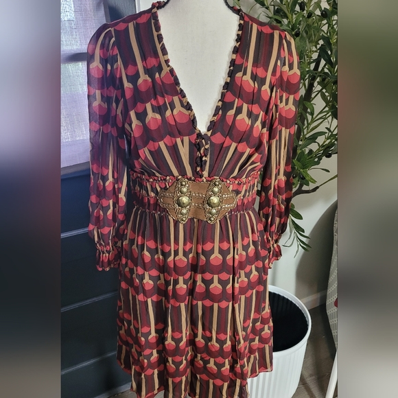 Nanette Lepore Black and Red Geometric Midi Dress - Picture 1 of 5